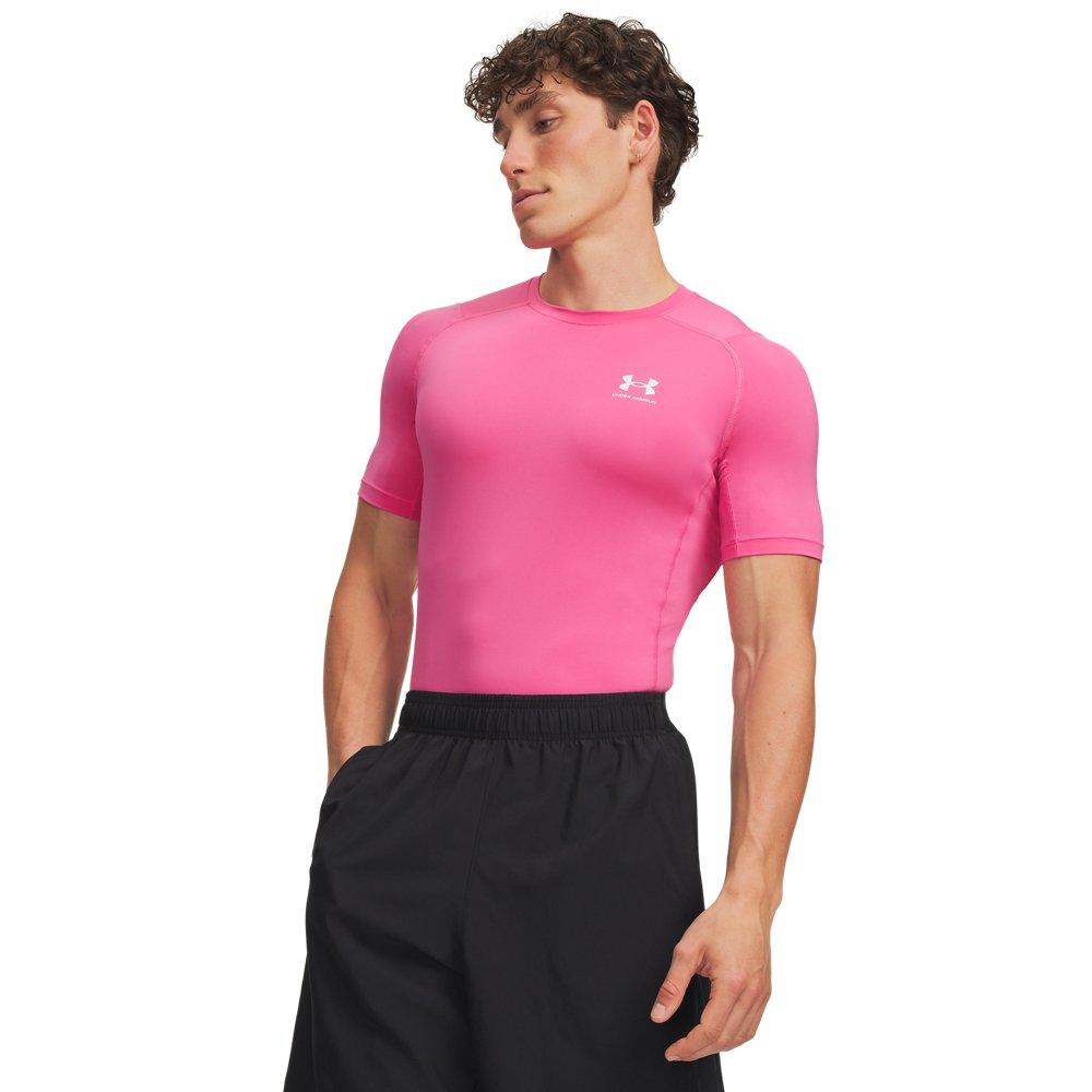 Under Armour Men's HeatGear Compression Short Sleeve Shirt - Pink/White - PINK/WHITE